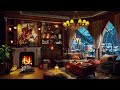 Jazz Instrumental Music with Crackling Fireplace 🎄 Cozy Coffee Shop Ambience & Soft Piano Jazz Music