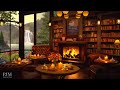 Relaxing Jazz Background Music in Cozy Coffee Shop Ambience with Crackling Fireplace for Study, Work