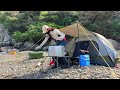 Solo camping at the hidden island / Endless Sound of the sea for relaxing / Fishing Camp / Solo Tent