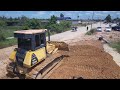 Amazing Working Action With Dr51 Komatsu Bulldozer And 5T Dump Trucks Filling Complete The Land