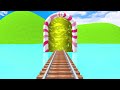 【踏切アニメ】スマートトレインPACMAN DESTROY BARRIER HELP 4 TRAINS🚦Fumikiri 3D Railroad Crossing Animation #train