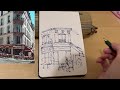 [RealTime]Loose ink and watercolor cafe sketch lTips for freehand sketching with a pen