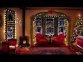 Cozy Christmas Coffee Shop Ambience with Soft Jazz Christmas Music, Crackling Fire, & Cafe Sounds