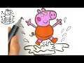 How to draw🎨💥 PEPPA PIG Jumping in muddy puddels🌈.Easy drawing and coloring.
