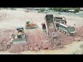 Lastest Update Large Filling Up With Stone Project By KOMATSU DOZERS And Dump Trucks Processing On
