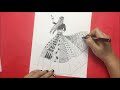 24 How to draw Dance girl with ink pen / Line Drawing / Black and white Arts