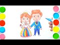 Bride Groom Drawing Panting And Colouring For Kids Toddlers | Easy Drawing Video Step by Step
