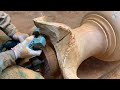 Amazing Woodturning Crazy - Great Working Skills Of Carpenter With Giant Red Wood Lathe