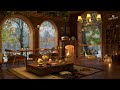 4K Winter Cozy Porch Coffee Ambience 🎹 Smooth Jazz Background Music to Relax/Study/Work to