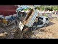 Starting New Project Filling Land With Komatsu D31P Bulldozer Pushing Soil & Mini Truck Dumping Soil