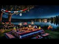 MEMORIAL DAY AMBIENCE-LAKESIDE PICNIC-SUMMER NIGHT-FIREWORKS-CAMPFIRE & SOFT LAKE SOUNDS-AMERICANA