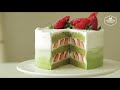 딸기 녹차 생크림 케이크 만들기 : Strawberry Green tea(Matcha) Cake Recipe : いちご抹茶ケーキ | Cooking tree