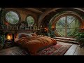 Sounds for Sleeping, Cozy Hobbit Bedroom - Rain at Night - Cozy Reading Corner by the Fireplace