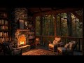 Restful Sleep with Smooth Jazz 🌧️ Cozy Cabin Ambience with Rain Autumn & Fireplace Sounds 🍁