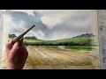 Beginners SUMMER HAY HARVEST WATERCOLOR Landscape, Loose Watercolour PAINTING Techniques Tutorial
