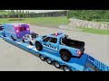 TRANSPORTING CARS, AMBULANCE, POLICE CARS, FIRE TRUCK OF COLORS! WITH TRUCKS! - FS 22