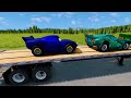 TRANSPORTING PIXAR CARS & FRUITS WITH COLORED & JOHN DEERE vs CLAAS vs TRACTORS - BeamNG.drive