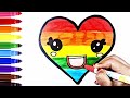 Un lindo dibujo, colorante y pago de un corazón arcoíris para niños || Cómo dibujar un corazón