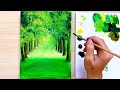 How to paint a Green forest road step by step?￼🌳