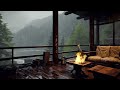 Cozy Balcony Retreat 10 Hours of Heavy Rain and Crackling Fire Sounds
