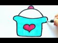 Let's Learn Drawing, Painting and Coloring Kitchen Cooking Pot Easy Drawing for Kids, Toddlers