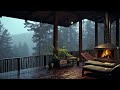 Tranquil Forest Ambience: Rain in Misty Woods with Distant Thunder on Balcony for Deep Sleep & Study