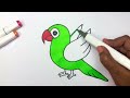 Easy Parrot 🦜 Drawing and Coloring for Kids | How to Draw a Parrot | Simple Drawing and Coloring