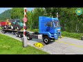 Flatbed Trailer Cars Transportation with Truck - Speedbumps vs Cars vs Train - BeamNG.Drive #17
