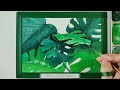Green Leaves Painting with Gouache ｜ Tropical Leaf ｜ Monstera Deliciosa