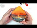 Painting rock, painting sunset on a rock with acrylics for beginners. Easy to paint the sea