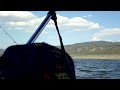 Fishing on Bridgeport reservoir and a fire bomber refills in the lake