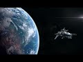Futuristic Spaceship Leaving Planet Earth's Orbit | High Quality Stock Video | White Noise