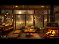 Stress Relief with Smooth Jazz Instrumental Music & Crackling Fireplace in Cozy Coffee Shop Ambience