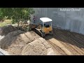 Incredible Project Landfill By Skill Komatsu D20P Bulldozer Pushing Sand & 5Ton Truck Unloading Sand