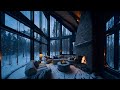 Snow in Cozy Living Room Ambience with Warm Fireplace Relaxation, Study and Sleeping