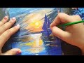 Sunset Lake Painting || Easy Boat Acrylic Painting Step by Step for Beginners
