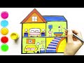 Drawing and coloring a miniature 2-story house | step by step