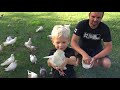 Andrei feeding and catching  birds in the park