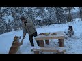 WINTER STORM Survival in a TINY CABIN on Wheels | Snowstorm winter camping