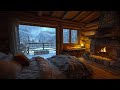 Finding peace on a snowy night: Cozy bedroom, beautiful dreams with fireplace sound