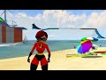 Superheroes on a motorcycle ride over the sea along the Spider-Man Bridge GTA 5
