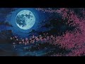 Moonlight Night Sky Painting with Gouache ｜ Cherry Blossom Painting