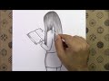 Charcoal Easy Drawings, Girl Drawing With Backside Reading Book #2, Drawing Hobby Pictures