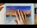 Snowy Landscape Painting with Gouache ｜ Winter Sunset