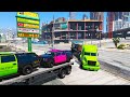 Flatbed Trailer Truck Transporting Police Suv Car | Police Cars on Trucks vs Speed bumps | GTA 5