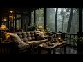 Heavy rain and thunder on the cozy porch   Rain storm in the forest to sleep