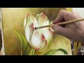 TULIP FLOWER / STEP BY STEP PAINTING / WHITE FLOWER ON PASTEL BACKGROUND / PAINTING TECHNIQUES