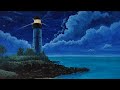 Night Beach Painting with Gouache ｜ Lighthouse Seascape Painting