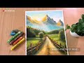 Mountain Scenery Drawing with Oil Pastels - STEP by STEP