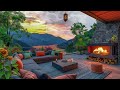 Beautiful Sunset Spring with Smooth Jazz Music ☕ Cozy Balcony Ambience for Stress Relief, Relaxing
